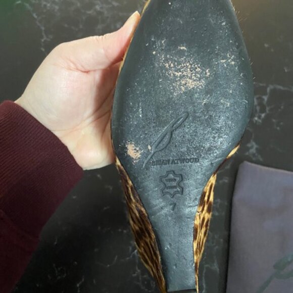 Brian Atwood Wedges Women's 37 7 Bejo Leopard Print Calf Hair Heels - Picture 5 of 5